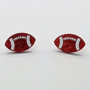 Football Earrings Red Glitter Stud Chiefs Cardinals Alabama Gameday Team Spirit